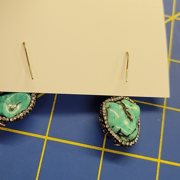 Turquoise Rock Rhinestone Earrings 1" - Picture 3 of 4